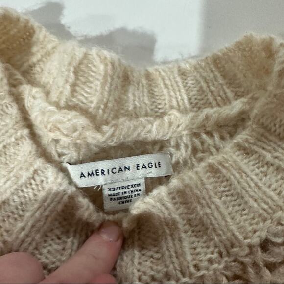 American Eagle Wool Blend Cream & Gray Ombre Open Knit Sweater Size XS - Picture 5 of 8
